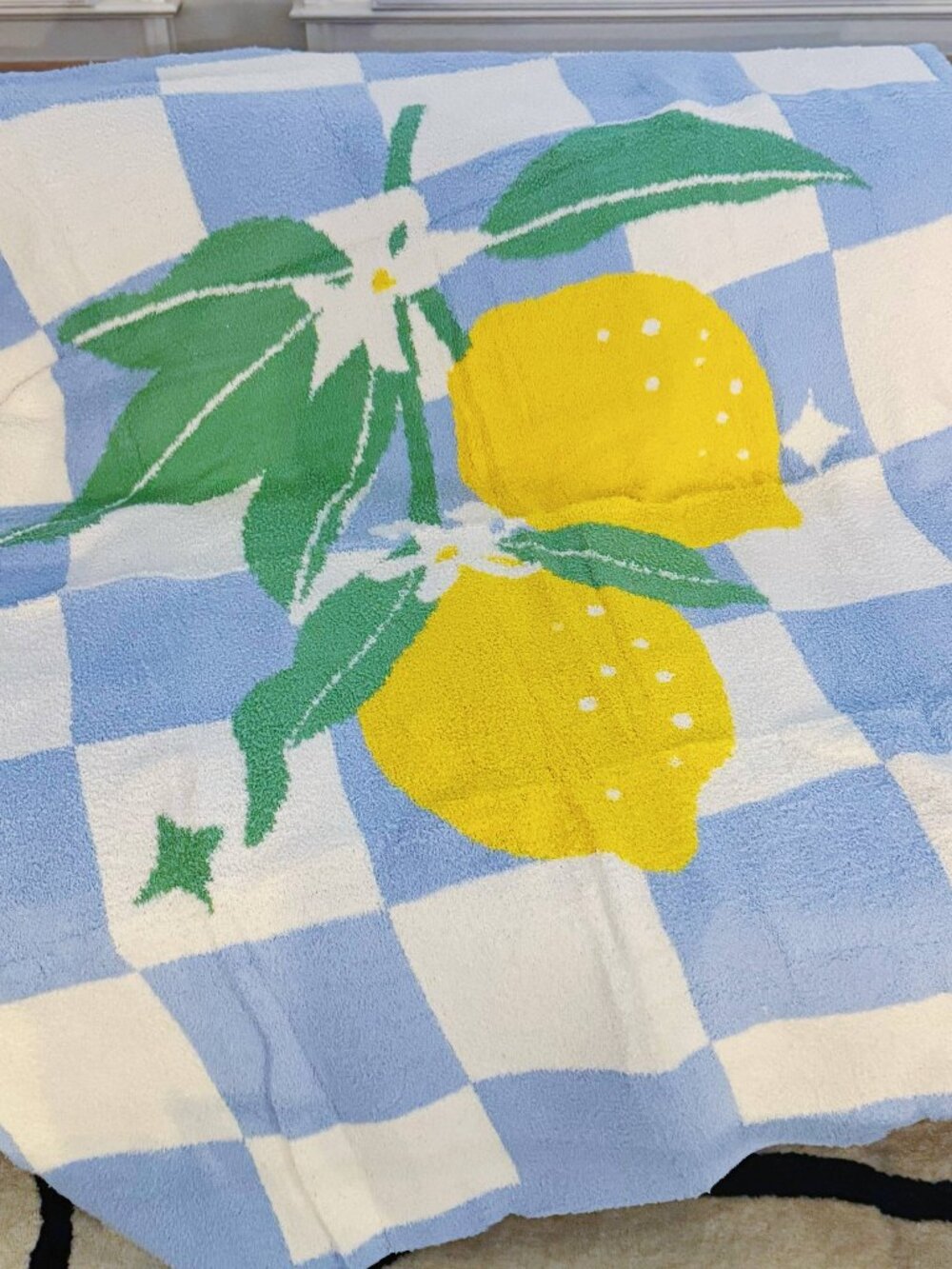 Lemon Drop Gingham Blanket Lemon Checkered Soft Throw NWT